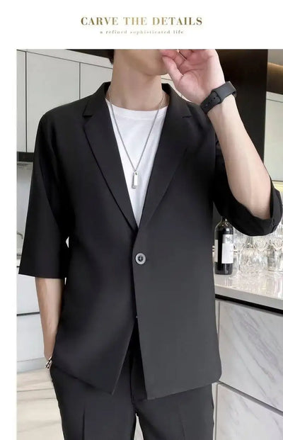 Summer Short Sleeved Blazer Men Fashion Social Mens Dress Jacket Korean Loose Casual Suit Jacket Mens Office Formal Blazer M-3XL