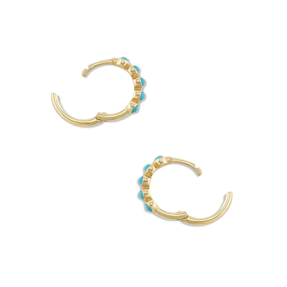 ROXI Natural Turquoise Stone Hoop Earrings For Women Small Circle Body Piercing Girl 925 Sterling Silver Stud Earring Jewelry