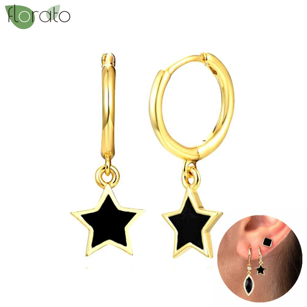 925 Sterling Silver Needle Fashion Round Pendant Small Earrings Luxury Gold Hoop Earrings for Women Premium Black Jewelry Gifts