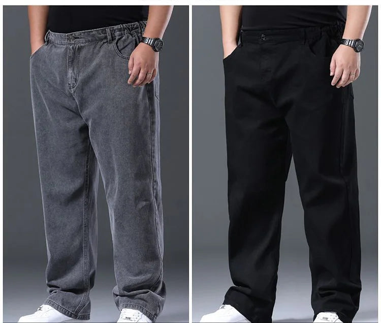 Men's Plus Size Jeans Elastic Waistband 30-48inch Stretch Denim Pants Straight Leg Breathable Loose Fit Streetwear Casual Wear