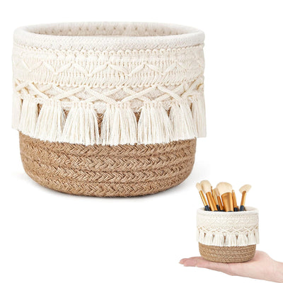 1Pcs Hand-woven Tassels Simple Nordic Cotton Rope Makeup Brush Stationery Pen Holder Storage Household Sundries Storage Basket