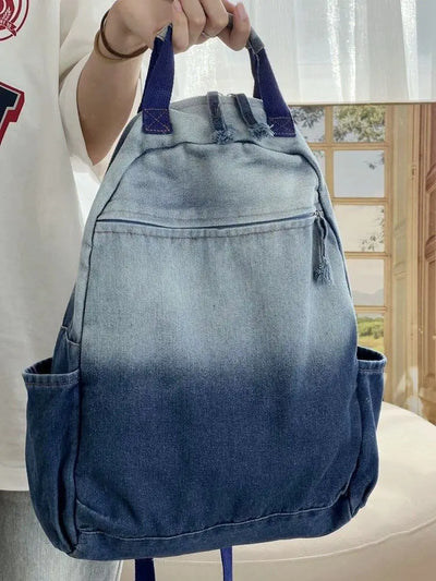 Miyagawa New Niche Korean Version Gradient Washed Denim Backpack Versatile Casual Portable Student Backpacks