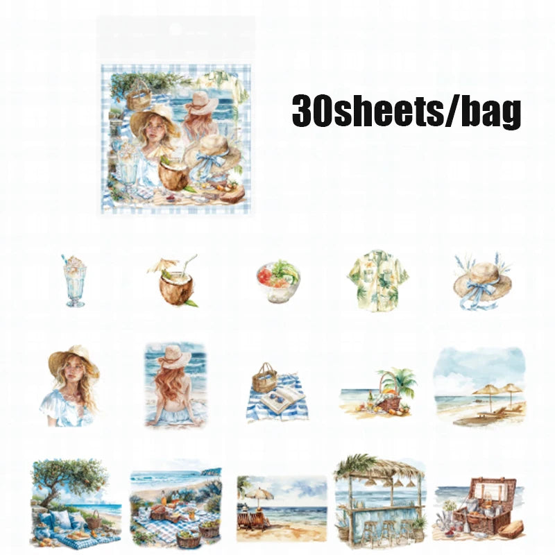 30 Sheets/Pack Cute Girls Daily Life Stickers for Journal Scrapbooking DIY Notebook Decoration Office School Stationery Craft