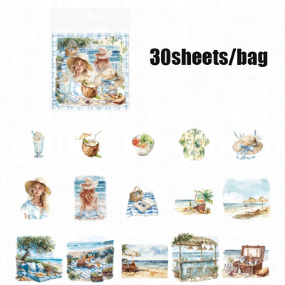 30 Sheets/Pack Cute Girls Daily Life Stickers for Journal Scrapbooking DIY Notebook Decoration Office School Stationery Craft