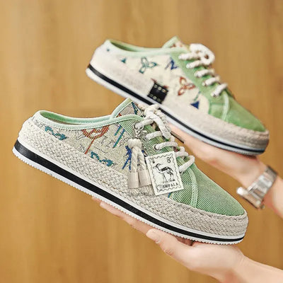 Shoes Summer Mules Half Sandals Man Canvas Slippers for Men Original Designer Luxury High Quality Fashion Rubber Casual Adult