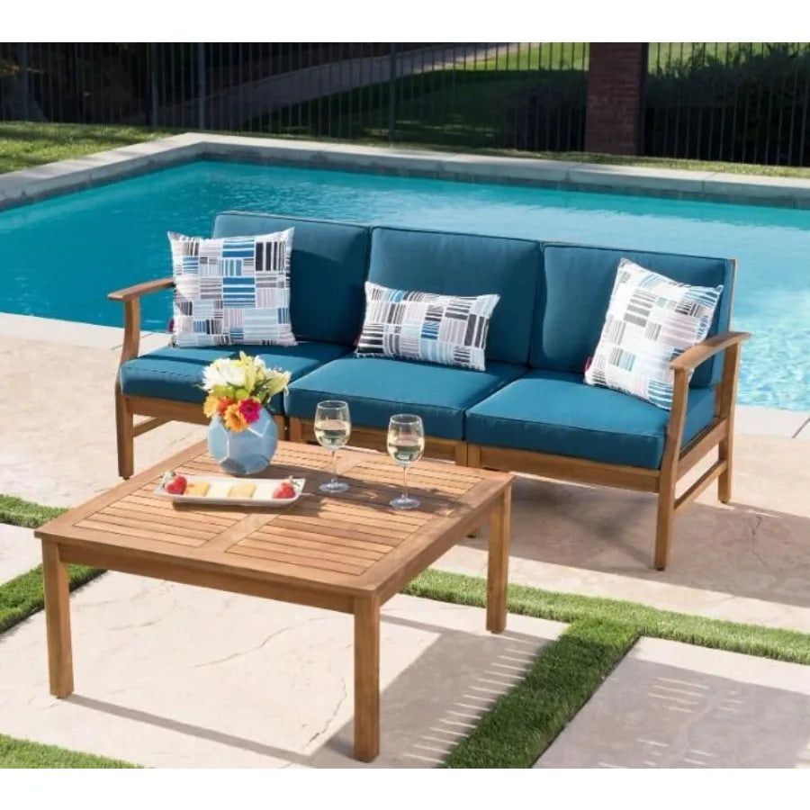 PERLA 3 SEATER SOFA AND TABLE SET BLUE