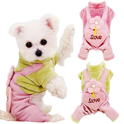 Soft Warm Dog Jumpsuits Pet Dog Coat for Small Dog Flower Pattern Puppy Pajamas Luxury Cat Jumpsuits Pet Jacket Coat Dog Clothes