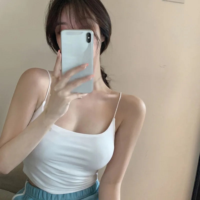 Women Camisole Slim Fit Sleeveless Tank Top Lightweight Crop Top Spagetti Strap Casual Base Top Solid Color