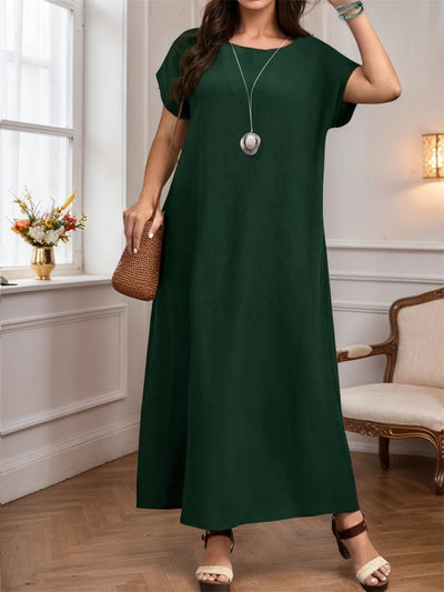 GIBSIE Plus Size Women's Round Neck Elegant Long Dress Summer Short Sleeved Fashion Loose Female Solid Casual Maxi Dresses 2025