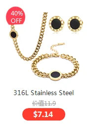 3pcs Trendy Stainless Steel Roman Digital Wafer Earrings Necklace Set for Women Black White Shells Party Jewelry