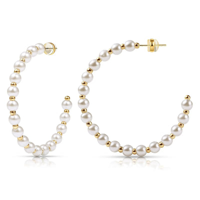 Shevalu New Women Elegant Pearl Hoop Earrings Lady Classic Design Multi-Size Earrings Luxury Hoops With 925 Sterling Silver Post