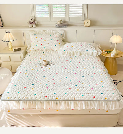 2025 New Single Bed Hat Korean Lace Bed Sheet Cover Chiffon Princess Wind Ins Cotton Four Seasons Bedspread Protective Cover