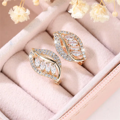 Cute White Zircon Stone Leaf Hoop Earrings For Women Female Gold Color Wedding Jewelry Gift