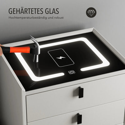 Smart Bedside Table with Wireless Charging, Nightstand with LED Light, 2 Drawers Nightstand, LED Bedside Table for Living