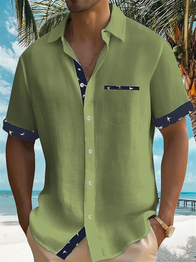 2023 solid color summer shirt men's Hawaiian shirt casual fashion street short sleeve beach holiday party men's pocket shirt 5XL