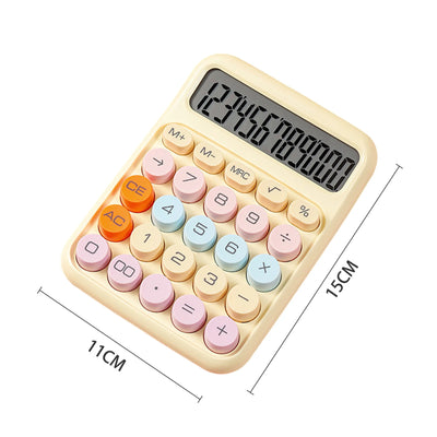 Mechanical Calculator 12 Digit Large LCD Display Big Round Button Cute Candy Colored Calculator Suitable for Office School Home