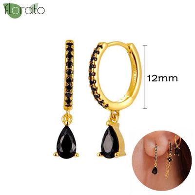 925 Sterling Silver Needle Fashion Round Pendant Small Earrings Luxury Gold Hoop Earrings for Women Premium Black Jewelry Gifts