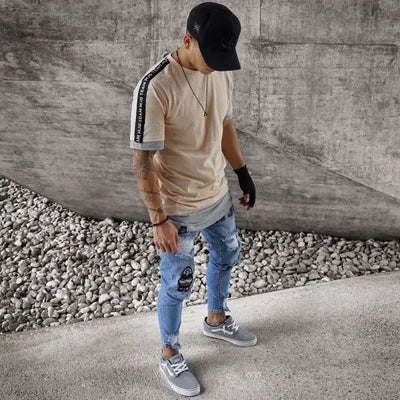 Punk Denim Pants Men Jeans Skinny Ripped Hole Patchwork Slim Pencil Denim Hip Pop Trousers Autumn Plus Size Streetwear Men's