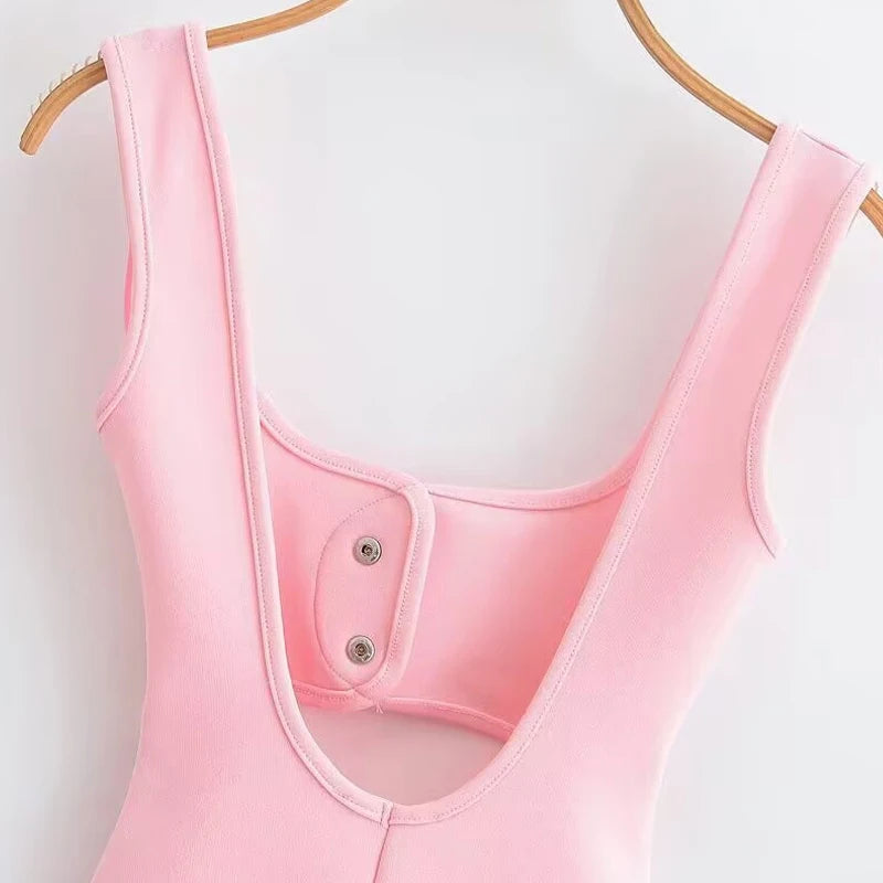 TRAF 2025 Womens Dresses Pink Slip Mini Dress Woman Summer Backless Short Dresses for Women Hollow Out Casual Women's Dresses