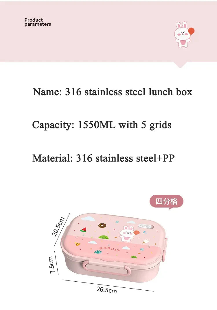 1550ML 316 Stainless Steel Thermal Bento Lunch Box Bag Compartment Microwave Lunch Container Kid Adult Leak-Proof Food Storage