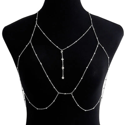 Shining Zircon Tassel Sexy Beach Wedding Accessories Women Bra Cross Bikini Within Hollow Out Body Chain Fine Chest Chain Girl