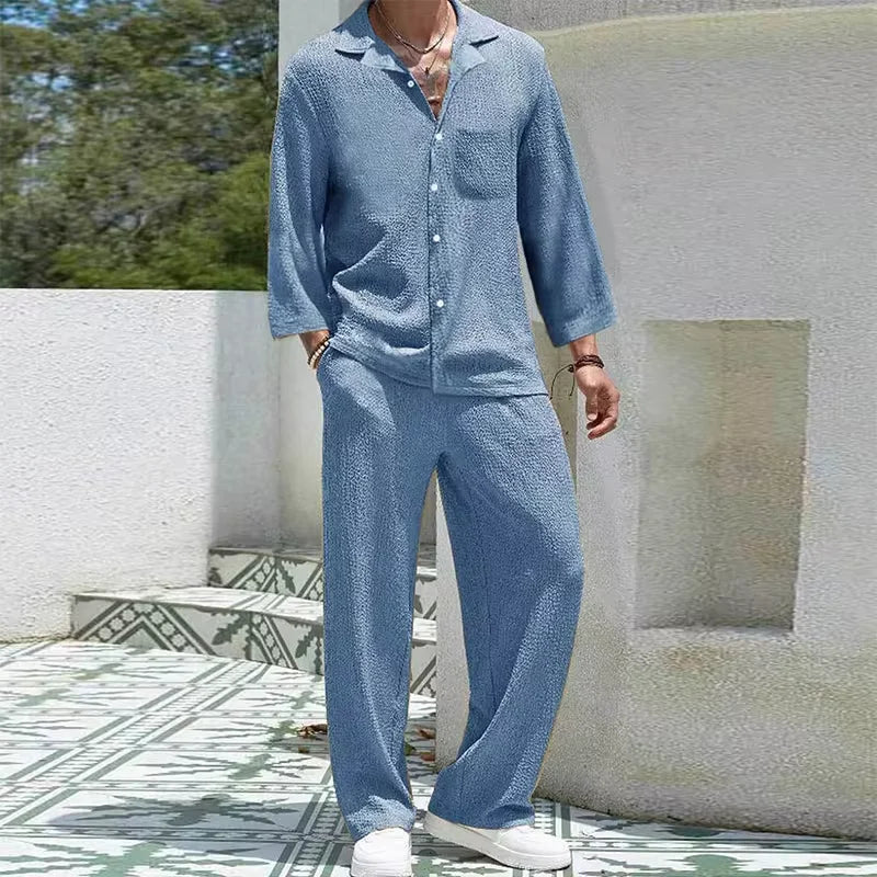 2024 Spring Summer Casual Cotton Shirts And Pants Suits Men Vintage Half Sleeve Irregular Cardigan Two Piece Sets Mens Outfits