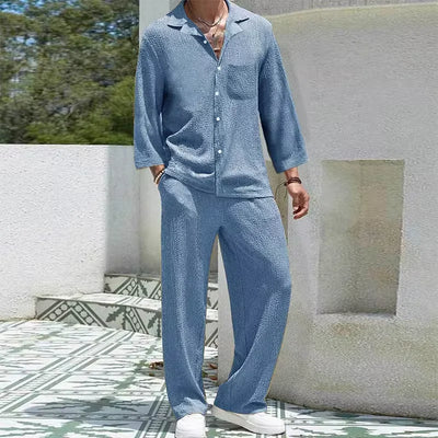 2024 Spring Summer Casual Cotton Shirts And Pants Suits Men Vintage Half Sleeve Irregular Cardigan Two Piece Sets Mens Outfits