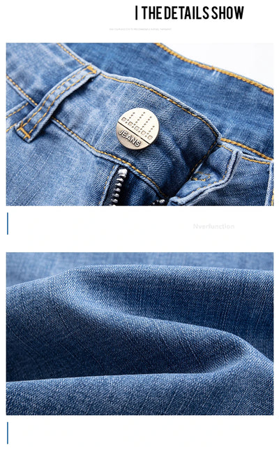 Fashion Men's Straight Denim Shorts Summer Thin Elastic Casual Bermuda Jeans Breathable Fabric Male Clothes Boardshorts