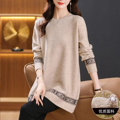 5XL Large Size Mid Length Knitted Sweater Women's Pullovers O-Neck Loose Knit Jumper Spring Autumn All-match Casual Sweaters