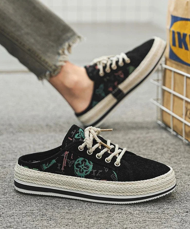 Shoes Summer Mules Half Sandals Man Canvas Slippers for Men Original Designer Luxury High Quality Fashion Rubber Casual Adult