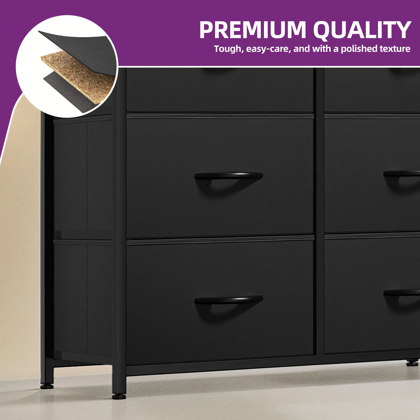 8-Drawer Fabric Dresser - Wood Top Storage Unit for Bedroom, Living Room, Kids Room