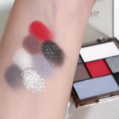 Girl 7 Color Eyeshadow Palette Grey Red Black Smoky Eye Highlighter Korean Shiny Glitter Eye Shadow Gothic Eyes Makeup Cosmetics