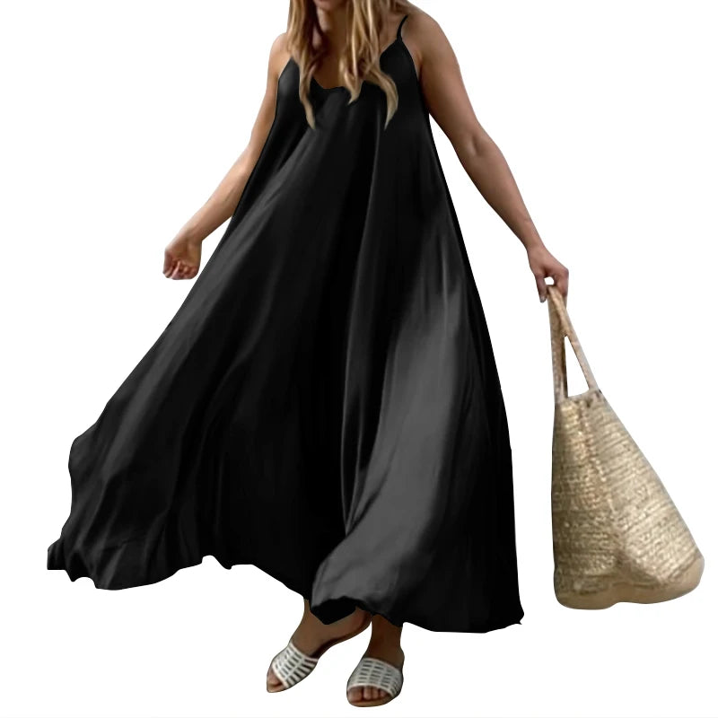 ZANZEA 2024 Summer Holiday Beach Sundress Women Sleeveless Dress Big Swing Vestidos Casual Sexy Bohemian Solid Color Robe Femme