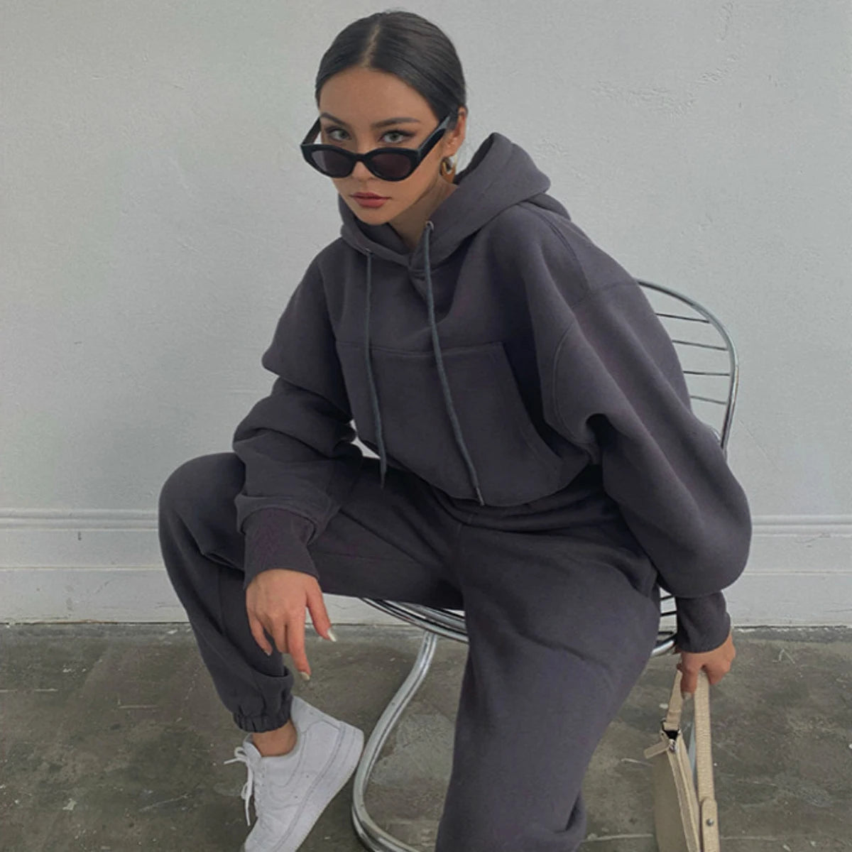 2024 Autumn Winter Women's New Long Sleeved Hat Casual Sweater Coat Women's Sports Set