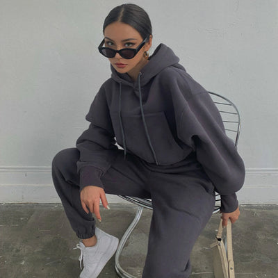 2024 Autumn Winter Women's New Long Sleeved Hat Casual Sweater Coat Women's Sports Set