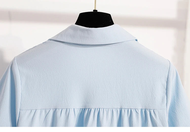 Plus Size Polo Shirt Women Summer 2025 New Korean Style Large Size Loose Chiffon Blouse Women Slim Waist Casual Tops Female