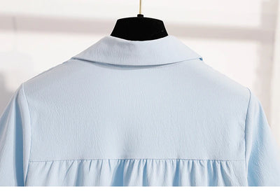 Plus Size Polo Shirt Women Summer 2025 New Korean Style Large Size Loose Chiffon Blouse Women Slim Waist Casual Tops Female