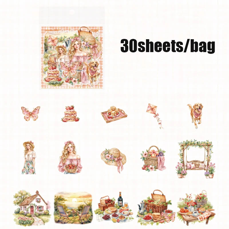 30 Sheets/Pack Cute Girls Daily Life Stickers for Journal Scrapbooking DIY Notebook Decoration Office School Stationery Craft