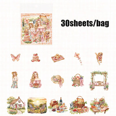 30 Sheets/Pack Cute Girls Daily Life Stickers for Journal Scrapbooking DIY Notebook Decoration Office School Stationery Craft