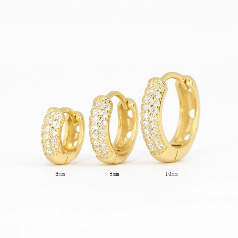 Aide 925 Sterling Silver Pave White CZ Stone Thick Hoop Earrings For Women Minimalist Mini Cartilage Chunky Earring Hoops Gift