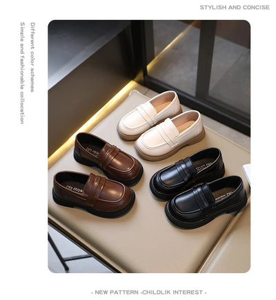 Girls Loafers Round-toe Children Fashion Princess Leather Shoes for Party Wedding Boys Kids Uniform School Shoes Soft All Match