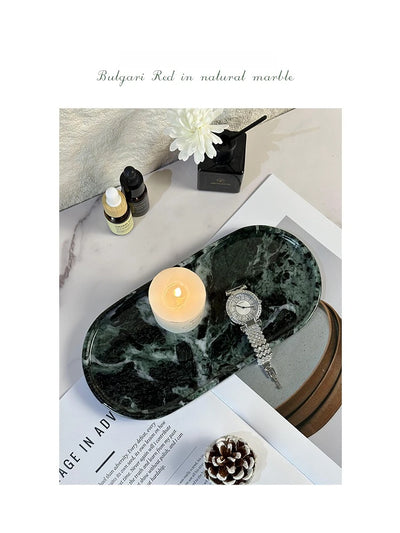 Luxury Green Marble Oval Tray: Bathroom Organizer & Fruit Serving Platter, Waterproof Stone Decor for Hotel Spa Home Kitchen