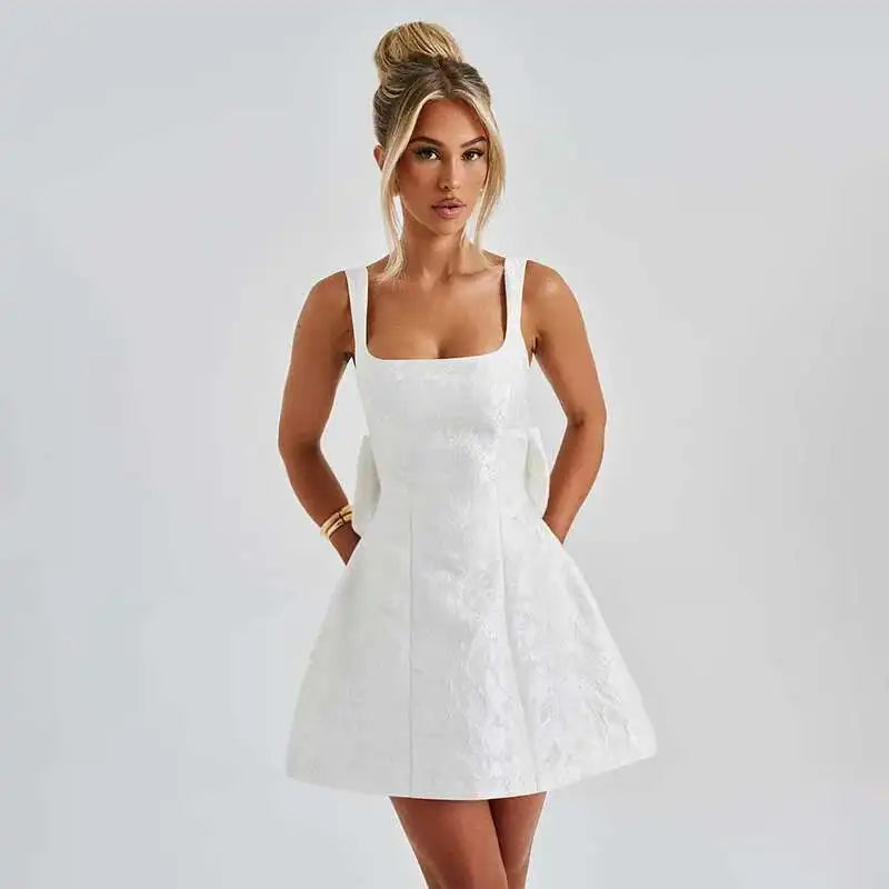 Townlike Jacquard Waist Wrap A-line Dress Women Spaghetti Strap 2025 Spring Summer Dress Bow Nightclub Sexy Party Dresses