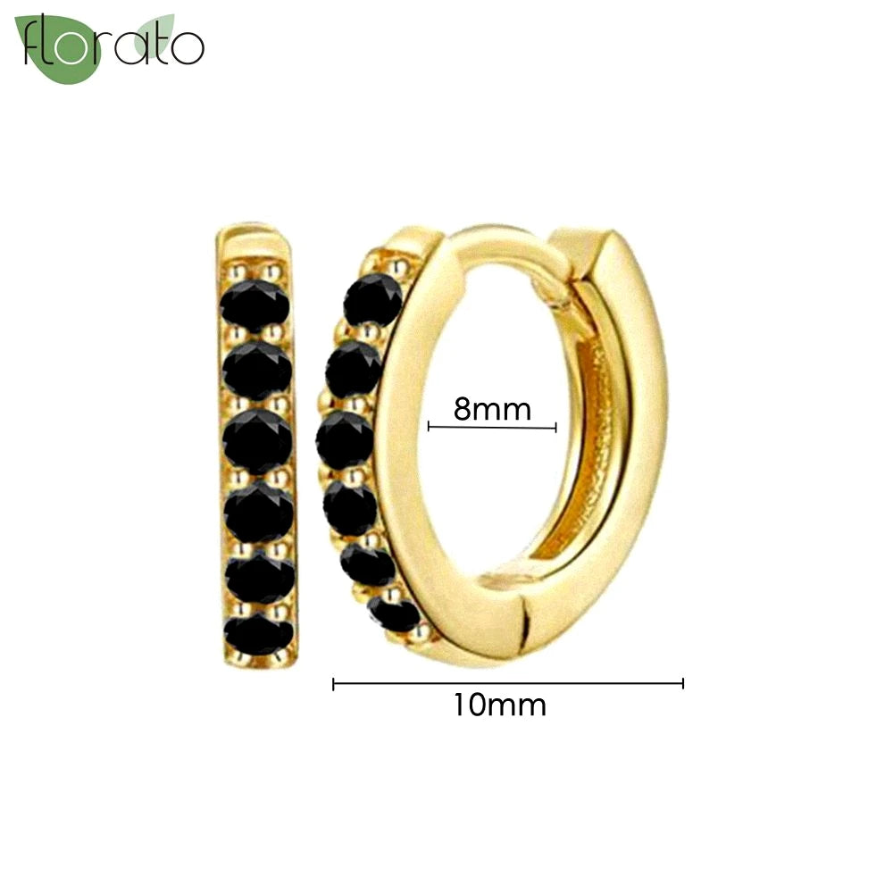 925 Sterling Silver Needle Fashion Round Pendant Small Earrings Luxury Gold Hoop Earrings for Women Premium Black Jewelry Gifts