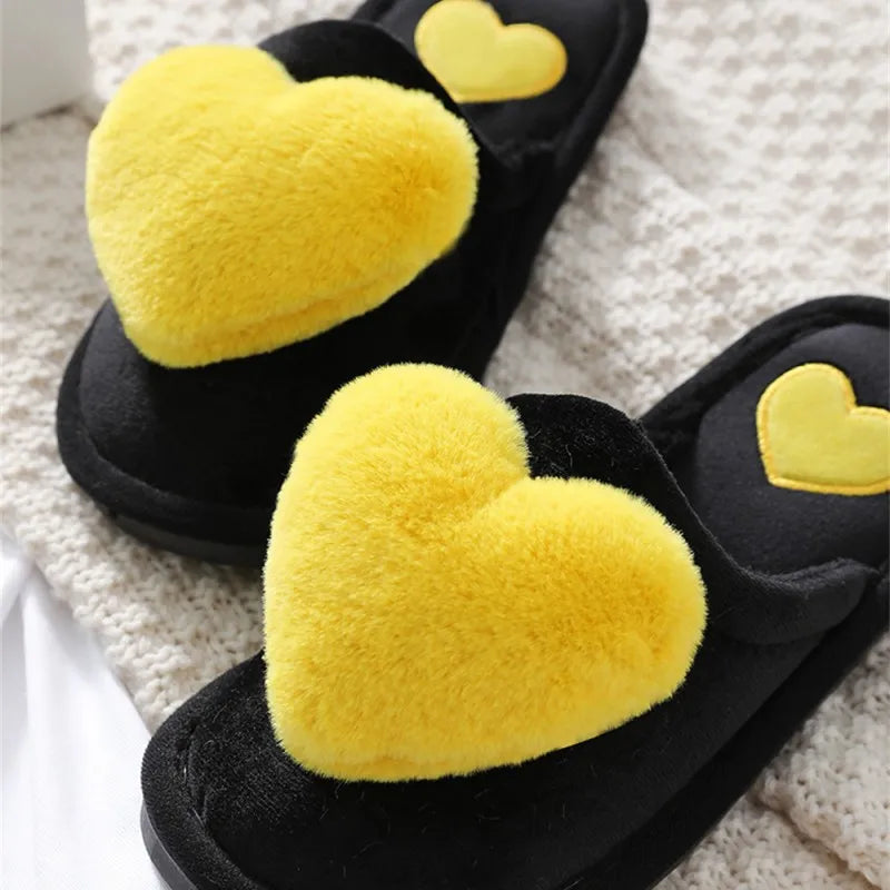 Women Indoor Warm Home Slippers Bedroom Cute Heart Pattern Non-slip Soft Comfort Plush House Slippers Shoes Autumn Winter