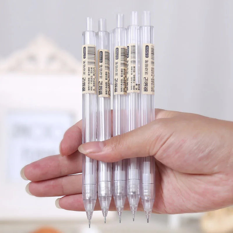 Mixed Loading 0.5&0.7mm Mechanical Pencil White Simple Automatic Pen for Students School Supplies Office Accessories Stationery