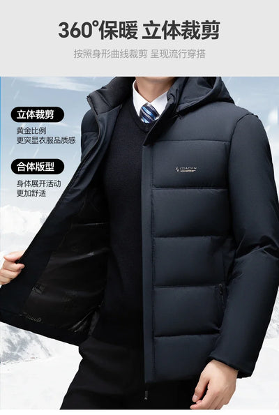 Men Business Hooded Parka Windbreaker Outwear Winter New Men's Jacket Parkas Windbreaker Solid Loose Thick Windproof Long Coat