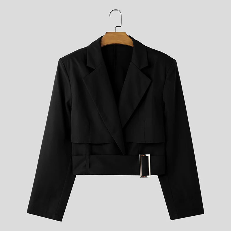 Fashion Well Fitting Tops INCERUN New Men Deconstruct Metal Buckle Suit Coat Casual Streetwear Cropped Long Sleeved Blazers 2025