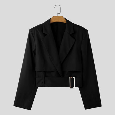 Fashion Well Fitting Tops INCERUN New Men Deconstruct Metal Buckle Suit Coat Casual Streetwear Cropped Long Sleeved Blazers 2025