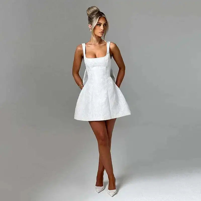 Townlike Jacquard Waist Wrap A-line Dress Women Spaghetti Strap 2025 Spring Summer Dress Bow Nightclub Sexy Party Dresses